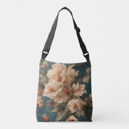  Exquise witte en weelderige koraalrode bloemen Crossbody Tas