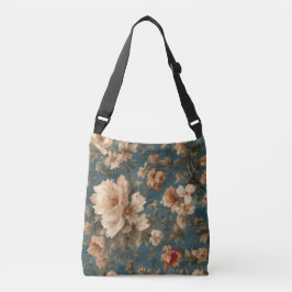  Exquise witte en weelderige koraalrode bloemen Crossbody Tas