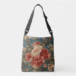  Exquise witte en weelderige koraalrode bloemen Crossbody Tas