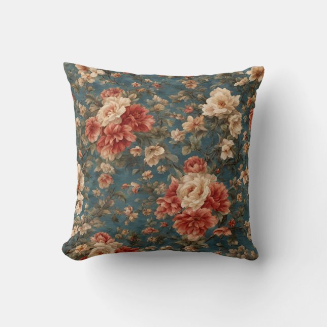  Exquise witte en weelderige koraalrode bloemen Kussen (Voorkant)