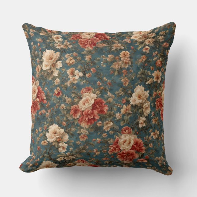  Exquise witte en weelderige koraalrode bloemen Kussen (Voorkant)