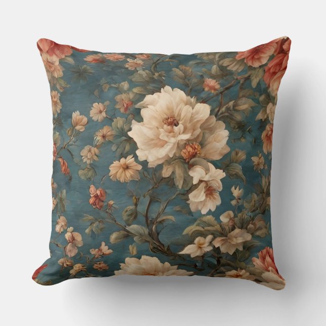  Exquise witte en weelderige koraalrode bloemen Kussen (Voorkant)