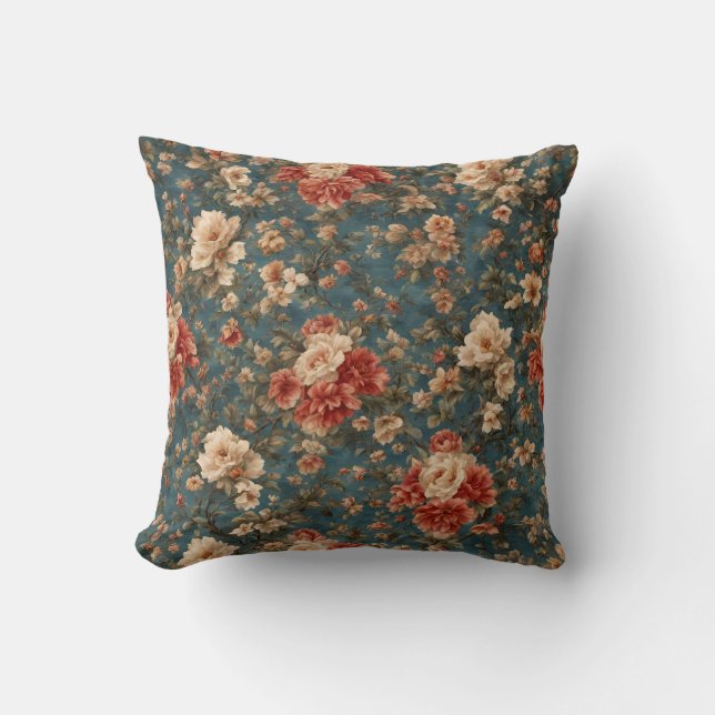  Exquise witte en weelderige koraalrode bloemen Kussen (Voorkant)