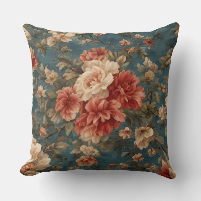  Exquise witte en weelderige koraalrode bloemen Kussen (Voorkant)