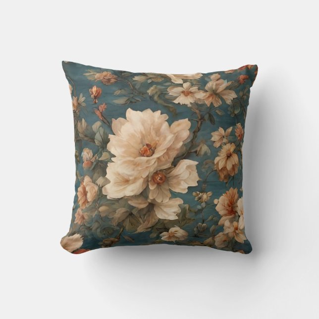  Exquise witte en weelderige koraalrode bloemen Kussen (Voorkant)