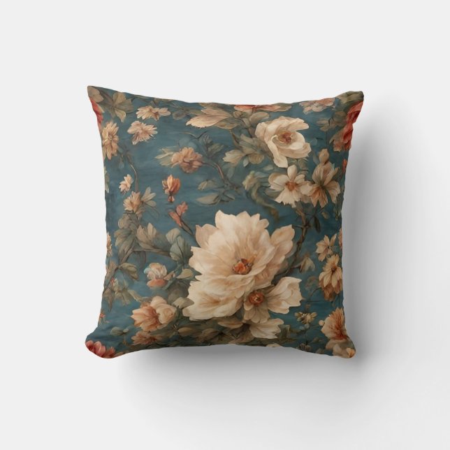  Exquise witte en weelderige koraalrode bloemen Kussen (Voorkant)