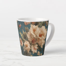  Exquise witte en weelderige koraalrode bloemen Latte Mok