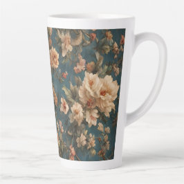 Exquise witte en weelderige koraalrode bloemen Latte Mok