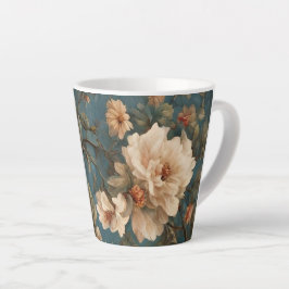  Exquise witte en weelderige koraalrode bloemen Latte Mok