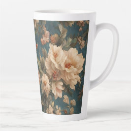 Exquise witte en weelderige koraalrode bloemen Latte Mok
