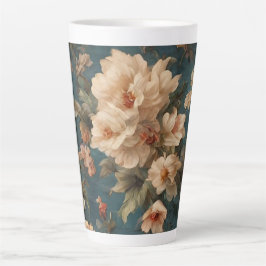 Exquise witte en weelderige koraalrode bloemen Latte Mok