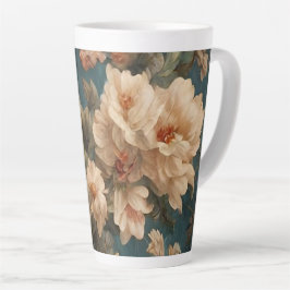 Exquise witte en weelderige koraalrode bloemen Latte Mok