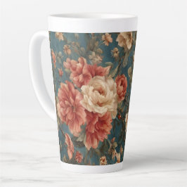  Exquise witte en weelderige koraalrode bloemen Latte Mok