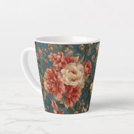 Exquise witte en weelderige koraalrode bloemen Latte Mok