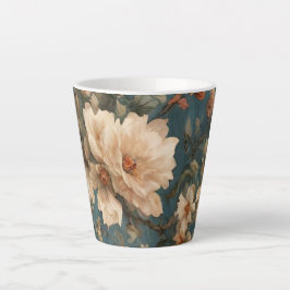  Exquise witte en weelderige koraalrode bloemen Latte Mok