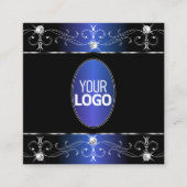 Exquise Zwart Blauw Ornamenten met Logo Vierkante Visitekaartje (Voorkant)