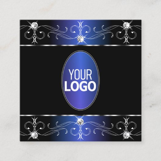 Exquise Zwart Blauw  Ornamenten met Logo Vierkante Visitekaartje (Voorkant)