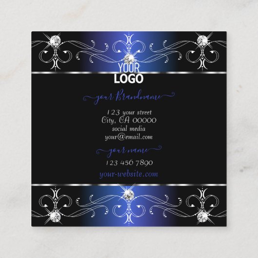 Exquise Zwart Blauw  Ornamenten met Logo Vierkante Visitekaartje (Achterkant)