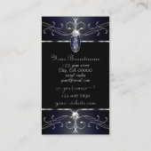 Exquise Zwart en Blauw  Ornamenten Monogram Visitekaartje (Achterkant)