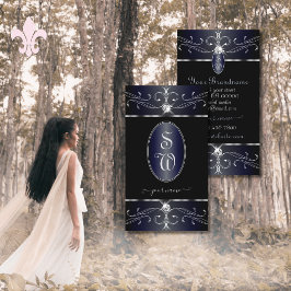 Exquise Zwart en Blauw  Ornamenten Monogram Visitekaartje