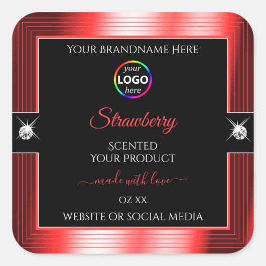 Exquise zwart glanzend rood met Logo-productetiket Vierkante Sticker (Voorkant)