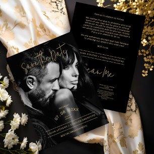 Exquise Zwart & Wit Gouden Script Bruiloft Save The Date