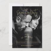 Exquise Zwart & Wit Gouden Script Bruiloft Save The Date (Voorkant)