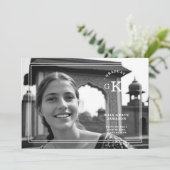 Exquise Zwart & Wit Stijlvol Chique Foto Afstudeer Kaart (Staand voorkant)