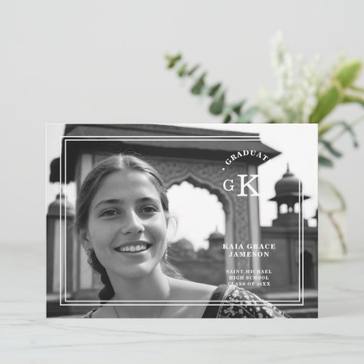 Exquise Zwart & Wit Stijlvol Chique Foto Afstudeer Kaart (Staand voorkant)