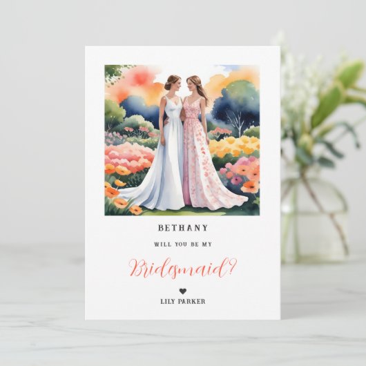 Exquisite 2 Girls Illustration Bridesmaid Proposal (Staand voorkant)