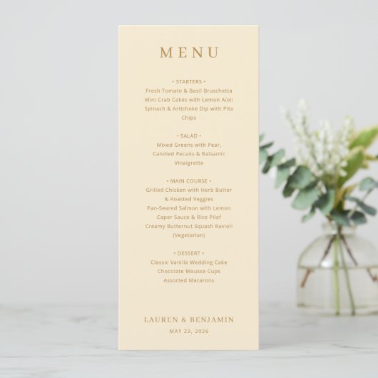 Exquisite Beige Calligraphy Menu (Staand voorkant)