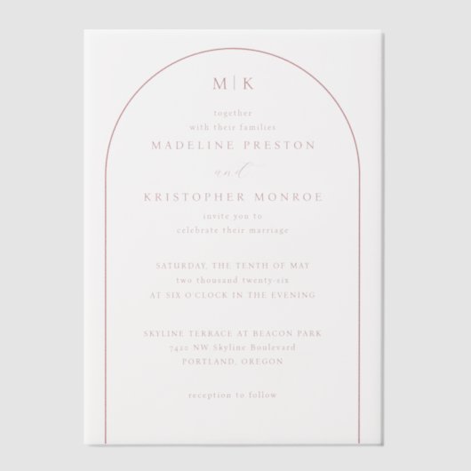 Exquisite Black Calligraphy With Arched Design Vellum Uitnodigingen (Voorkant)