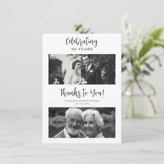 Exquisite Black White Elegant Wedding Anniversarie Bedankkaart (Staand voorkant)