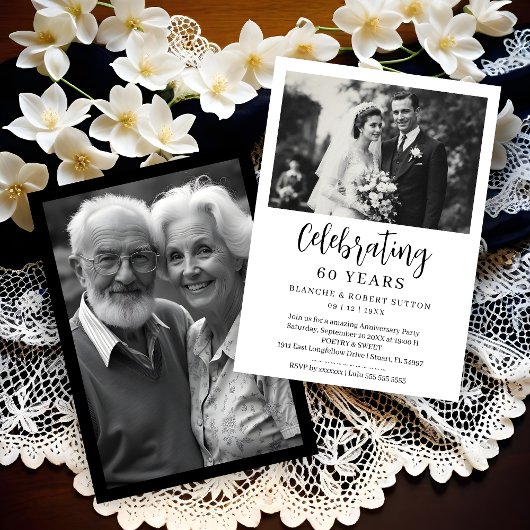 Exquisite Black White Elegant Wedding Anniversarie Kaart
