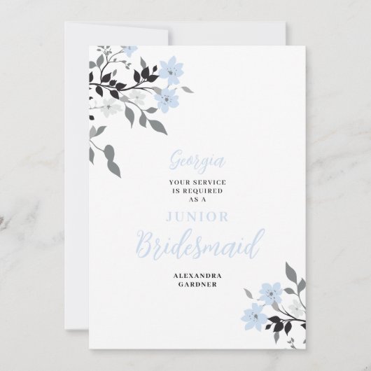 Exquisite Blue Floral Bunch Wedding Jr Bridesmaid Kaart (Voorkant)