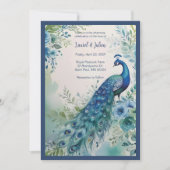 Exquisite Blue & Green Peacock Watercolor Photo  Kaart (Voorkant)