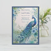 Exquisite Blue & Green Peacock Watercolor Photo  Kaart (Staand voorkant)