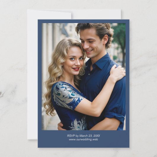 Exquisite Blue & Green Peacock Watercolor Photo  Kaart (Achterkant)