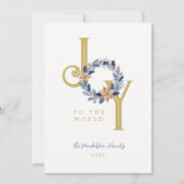 Exquisite Blue Tones & Faux Gold Christmas Wreath Feestdagenkaart (Voorkant)