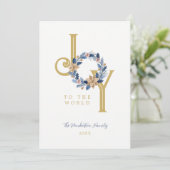 Exquisite Blue Tones & Faux Gold Christmas Wreath Feestdagenkaart (Staand voorkant)