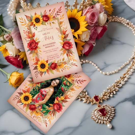 Exquisite Botanical Floral Frame Spanish Photo XVs Kaart