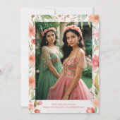 Exquisite Botanical Frame Quinceañera Twins Photo Kaart (Achterkant)