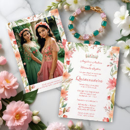 Exquisite Botanical Frame Quinceañera Twins Photo Kaart