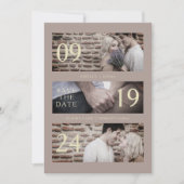 Exquisite Brown Gold Trend Modern 3 Wedding Photos Save The Date (Voorkant)
