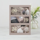 Exquisite Brown Gold Trend Modern 3 Wedding Photos Save The Date (Staand voorkant)