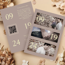 Exquisite Brown Gold Trend Modern 3 Wedding Photos Save The Date