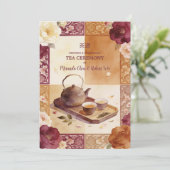 Exquisite Burgundy Oriental Tea Ceremony Wedding Kaart (Staand voorkant)