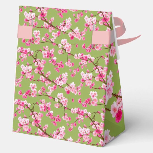 Exquisite Cherry Blossom Florals op Chartreuse Bedankdoosjes (Achterkant)