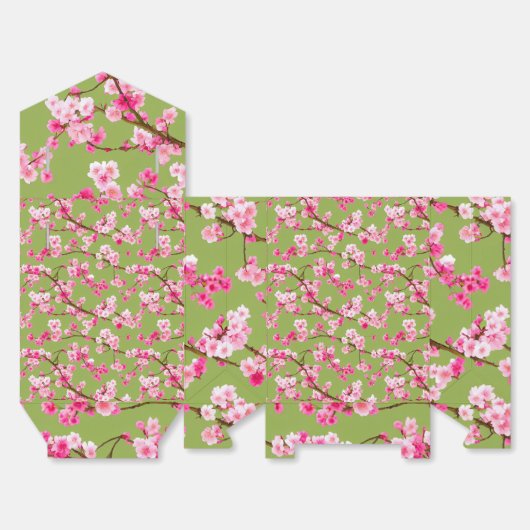 Exquisite Cherry Blossom Florals op Chartreuse Bedankdoosjes (Ongevouwen)