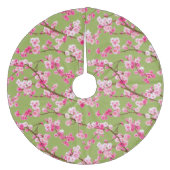 Exquisite Cherry Blossom Florals op Chartreuse Fleece Kerstboom Rok (Voorkant)